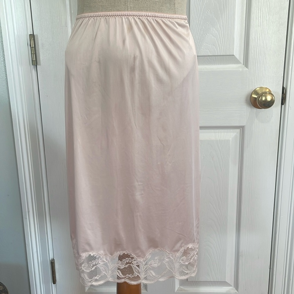 Vintage wonder Maid non-cling light pink lace slits half slip skirt women size S